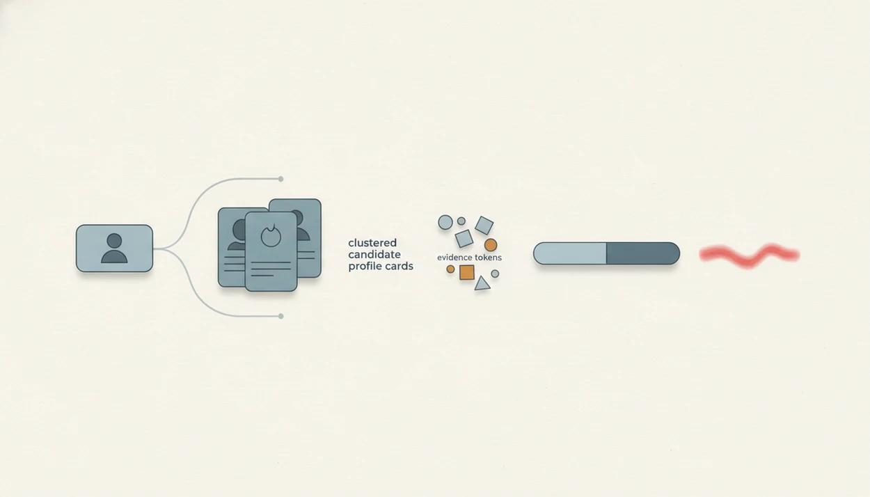 A clean timeline diagram shows public profile clues narrowing into verified matches and stop rules.